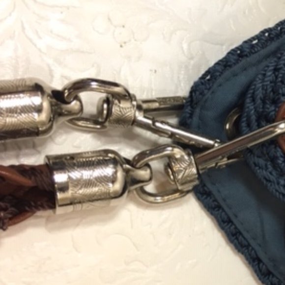 The SAK HOBO Navy Blue Crochet Shoulder Handbag Detachable Handles - Picture 4 of 14